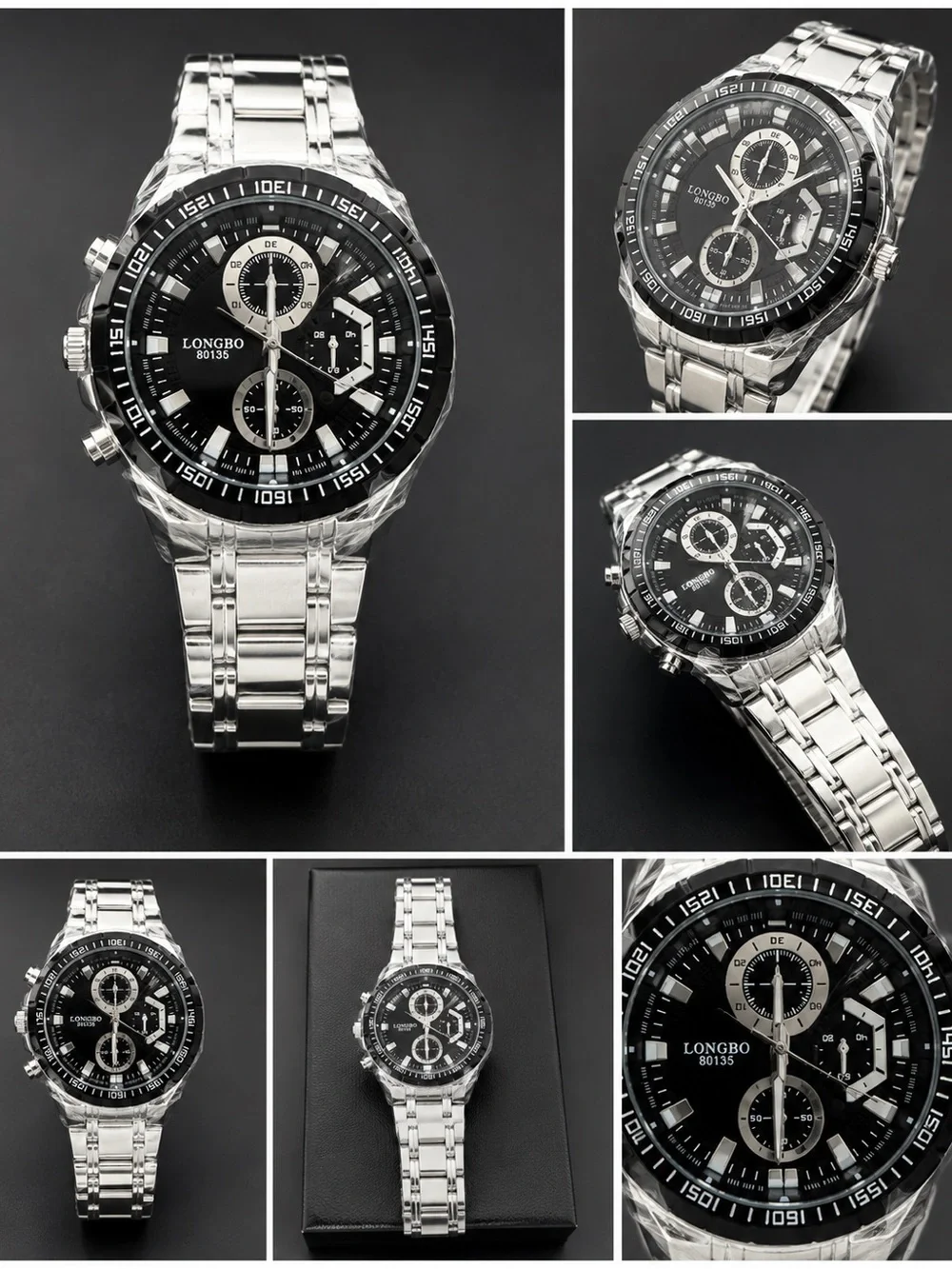 LONGBO Men's Silver Stainless Steel Watch with Black Dial